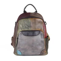2024 New Hand-painted Panelled Women Backpack Genuine Leather Female Retro Bag Leisure Vintage Travel Backpack Mochila 1