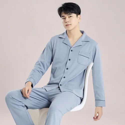 남성용 고급 코튼 잠옷, 겨울 잠옷, 홈 의류, PJ 화이트, 따뜻한 잠옷 4