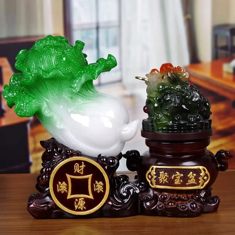Fortune Jade Cabbage 황금 두꺼비 장식, 폴리 보물 공예 선물, 출납원 테이블, 바 장식 