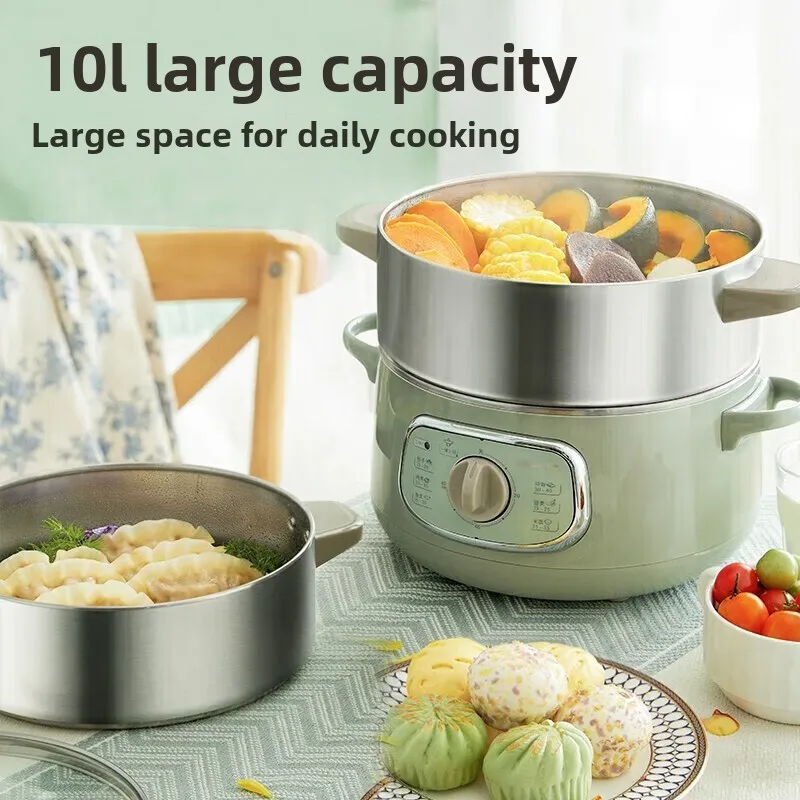 Stainless Steel Electric Food Steamer with Integrated Stewing, Steaming and Cooking Functions Multi-functional Pot 220V