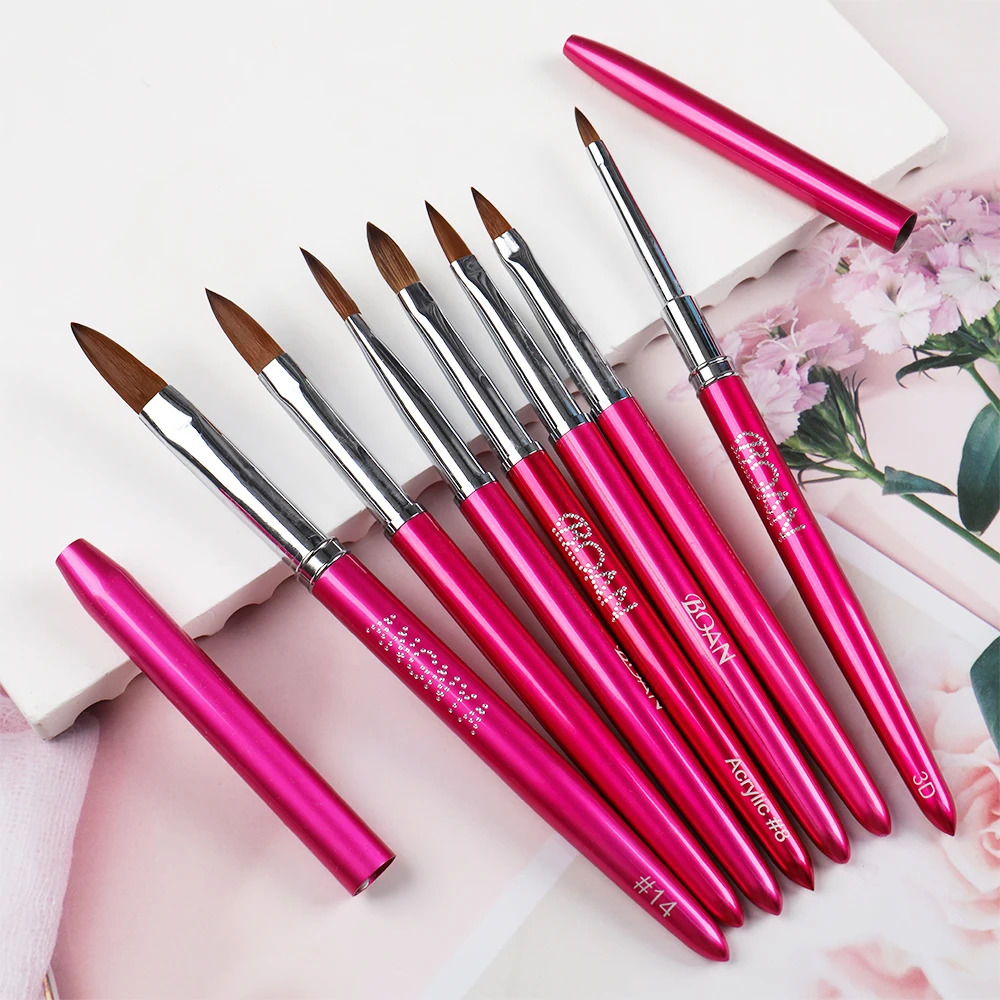 Rose Gold  Acrylic Nail Brush 3D Pure Handmade Nail Brushes For Acrylic Application Professional Nylon Nail Art Brush Set 6