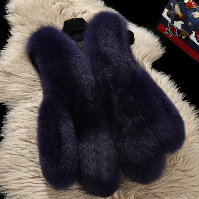 Women's Faux Fox Fur Coat, Thick Warm Casual Waistcoat, Slim Short Outwear, Monochromatic Fashion Outwear, Winter, New, 2024