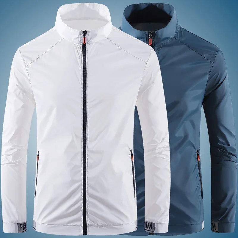 Sommarhudkappa män utomhus solskydd Lättviktsventilerande stativkrage vindjacka män enfärgad M-4XL jacka_voghion.com