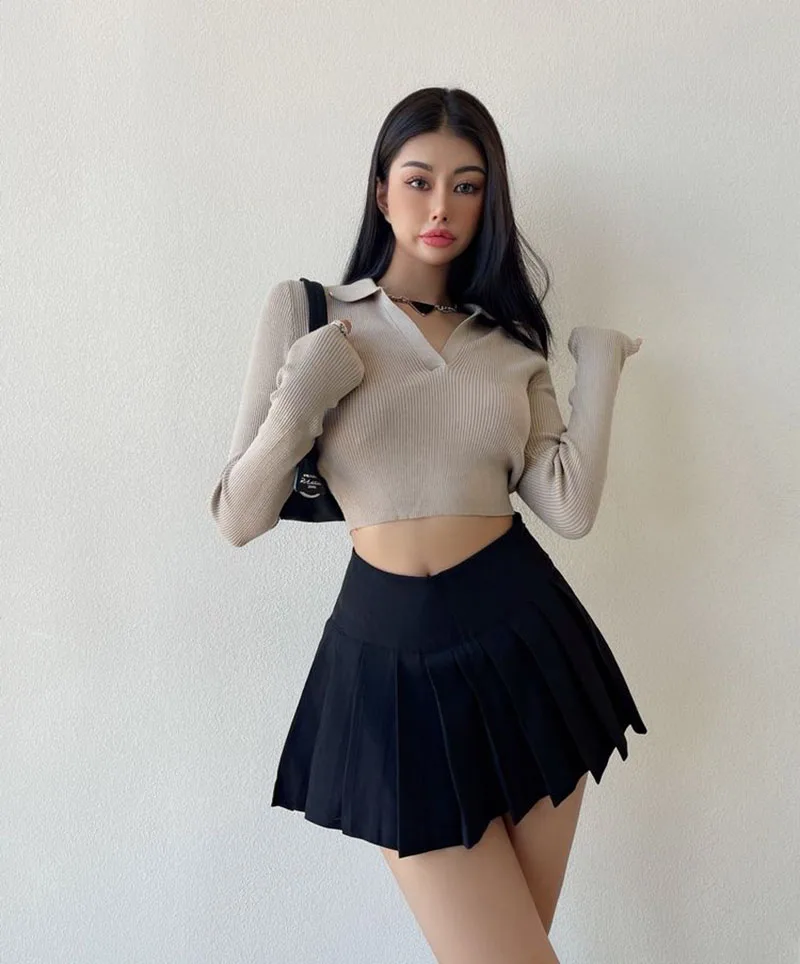 Gidyq Sommer Frauen Falten röcke Vintage hohe Taille weibliche sexy Miniröcke koreanische lässig alle passen Streetwear Schlitz Rock neu – Detail 5