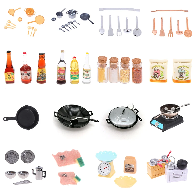 

Детская игрушка для ролевых игр, миниатюрная мебель для кукольного домика, аксессуары для кулинарии, миниатюрный кухонный горшок, шпатель, тряпка