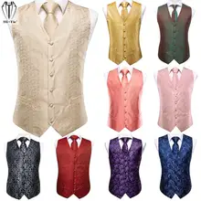 

Hi-Tie Luxury Silk Mens Vests Champagne Pink Red Blue Green Burgundy Waistcoat Tie Hanky Cufflinks Set for Men Wedding Business