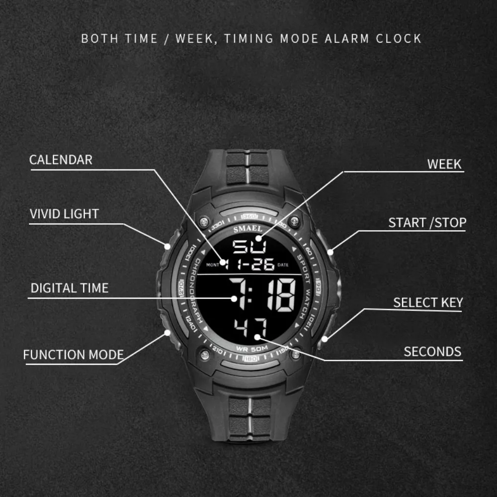 2024 New Men Digital Watch Outdoor Sports Waterproof Multi-functional Fashion Men's Electronic Watches Relógio Digital Masculino