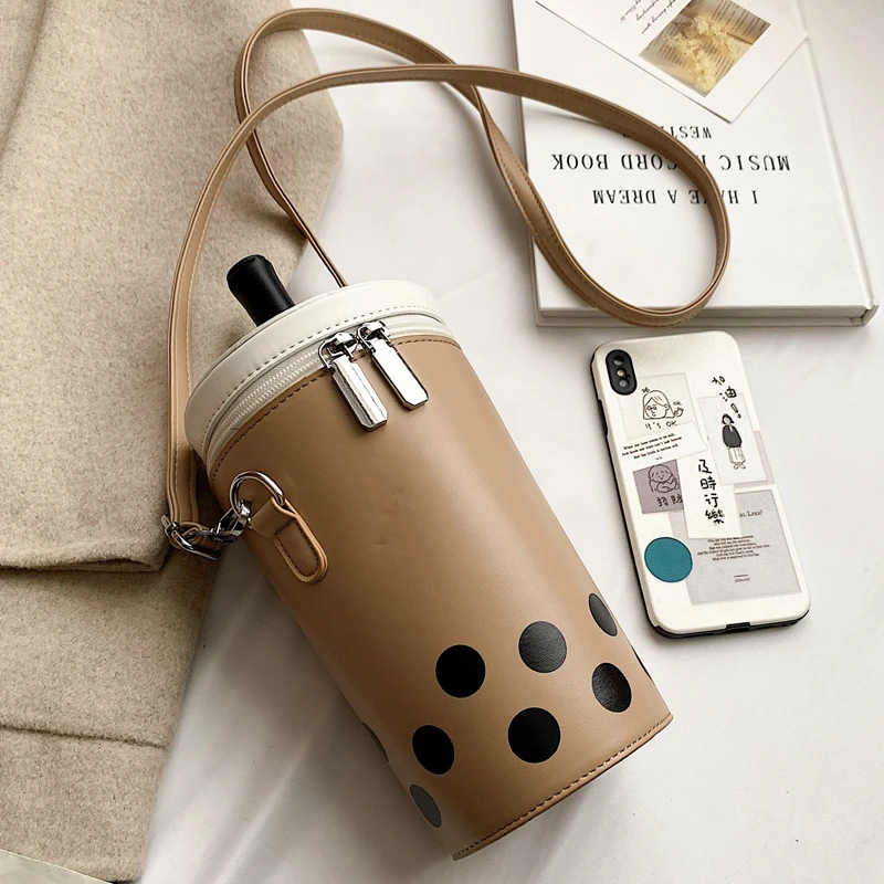 

Net Red Milk Tea Cylinder Small Bag Creative New Trendy Cute Girl One-shoulder Messenger Bag Casual Change Mobile Phone Bag
