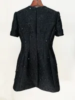 HIGH STREET Newest 2026 Designer Fashion Stylish Dress Women's Beaded Floral Jacquard Trimmed Dress - Image 5