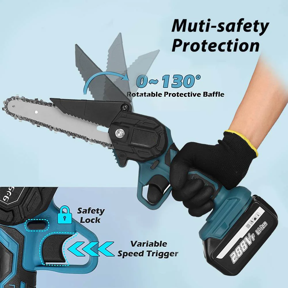 

288VF 6 Inch Mini Electric Saw Cordless Pruning Chainsaw Garden Logging Saw Woodworking Tools Wood Cutter For Makita 18V Battery