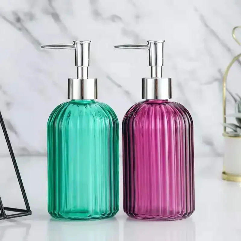 400ml Vertical Stripe Refillable Glass Pump Bottle