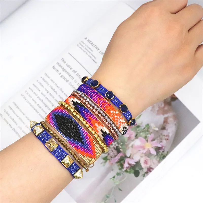 

ZHONGVI Delicate Shiny Bracelet Set Jewelry for Women Handmade Fashion Luxury Miyuki Bead Jewelry Inlaid Rhinestones Pulseras