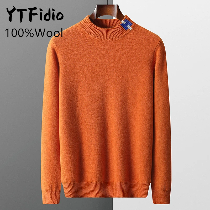 YTFidio 100%Wool Man Winter Sweater Neck Casual Jumpers Warm Solid With H Lettter thickening Knitwear Pullover Tops 130 2