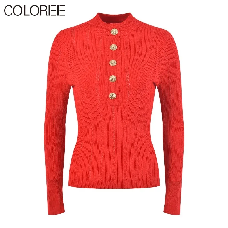 

Designer Pull Femme Automne Hiver 2023 Luxury Elegant Gold Button Long Sleeve Top for Women Autumn Winter Knitted Sweaters