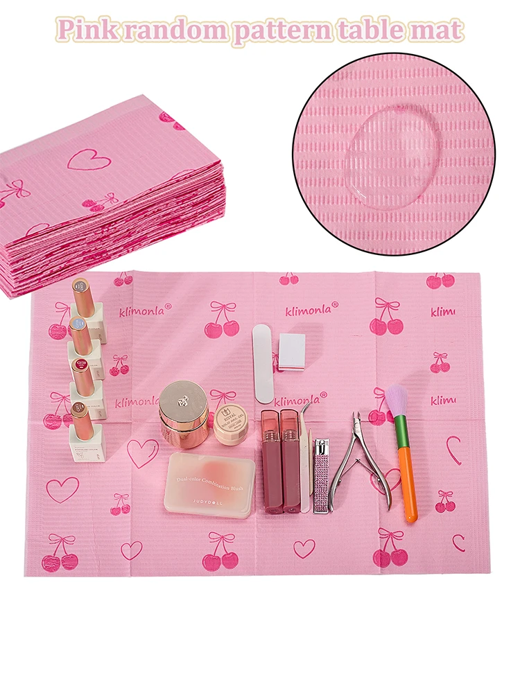 20/50/125 Stück Klimonla Rosa Einweg-Nageltischmatten mit zufälligem Muster, ideal für Maniküre und Nagelkunstschutz – Detail 25
