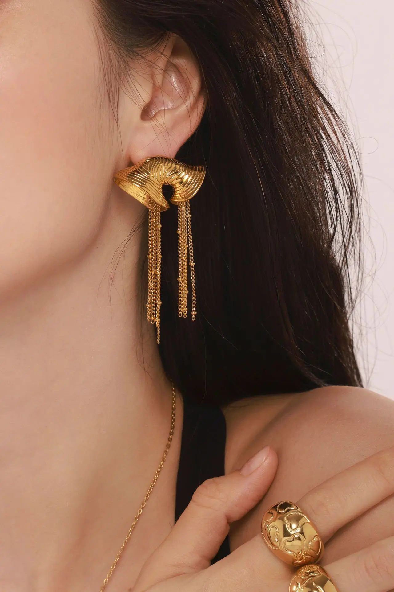 Mode Edelstahl Lange Quaste Ohrringe frauen Gold Farbe Silber Unregelmäßige Persönlichkeit Ohr Studs Mädchen Trend Schmuck – Detail 1