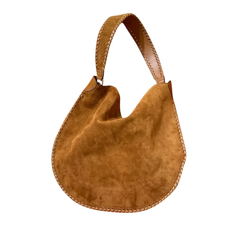 thumbnail image 1 of Nuevo bolso bandolera retro de media luna para mujer, de ante sintético, de diseñador de lujo, bolso de hombro con correa ancha tejida de alta calidad, 1 of 5