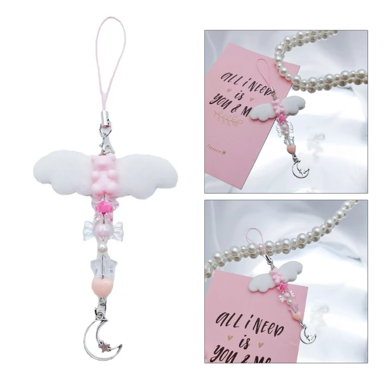 

Angel Wing Bear Pendant Phone Straps Lanyard Pocket Keychain Strap Backpack Charm Car Keys Decoration Chain