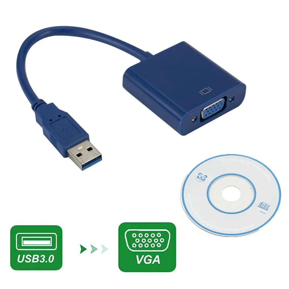 USB 3.0 to VGA Video Display Adapter 1080P Multi-Display External Converter Cable for Projector Laptop Monitor PC Windows 7/8