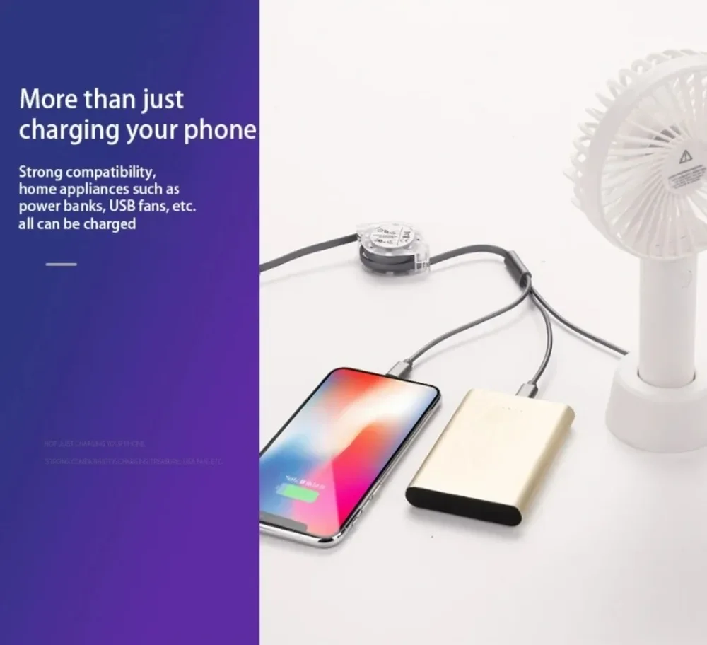 Retractable Data USB Cable 3 in 1 for iPhone 13 Charger Fast Wire Charging Cable For Android Phone Type C Xiaomi Huawei Samsung