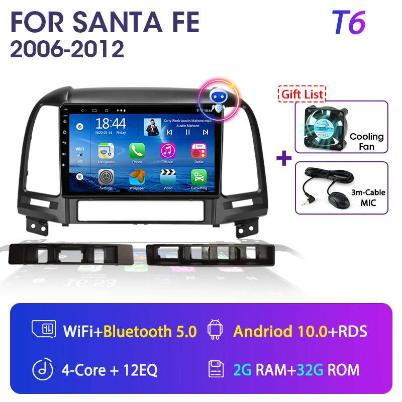 car video player bluetooth Srnubi 9" Android 10 Car Radio For Hyundai Santa Fe 2 2006-2012 GPS Navigation 2 din 4G WIFI DSP RDS Multimedia Video Player DVD video screen for car Car Multimedia Players