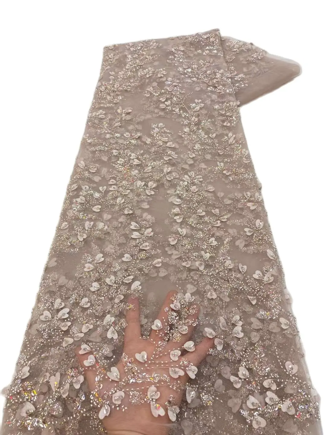 

Light Coffee Color Beaded Nigerian Lace Fabric 2JRB-91503 French Tulle Embroidered Mesh Material for Fashion Show or PartyDress