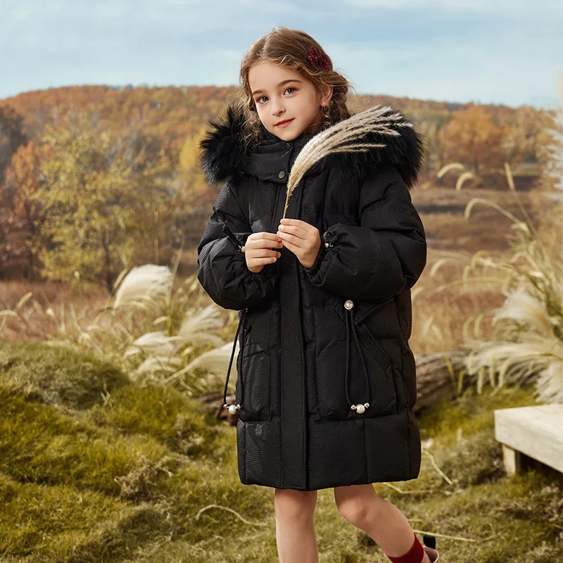 Kids Girl Winter White Duck Down Padded Coat Teenage Warm Long