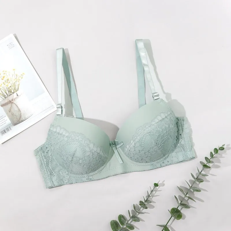 Lace Padded Bra 3/4 Cup Wireless Gather Support Bras Lingerie