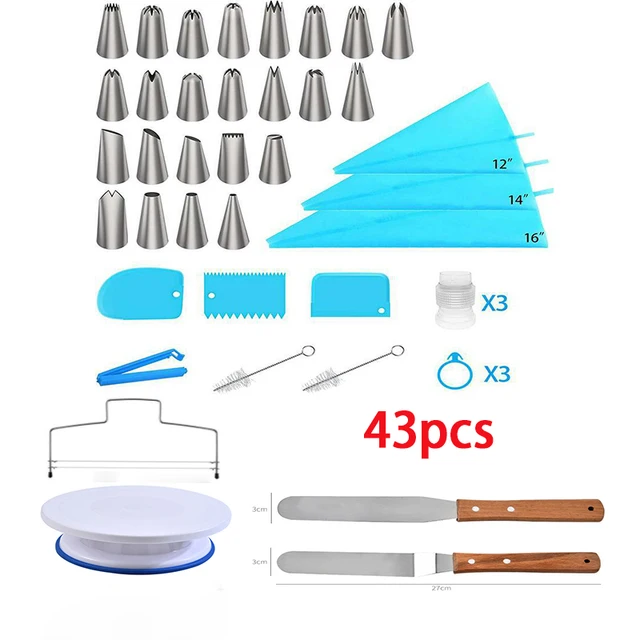 DIY Cake Turntable Cream Decoration Accessories Spatula Set Rotating Stable Anti skid Round Cake Table Kitchen Pastry SET Accessories Russian Piping Tips And Coupler Ball Stainless Steel Icing Nozzle