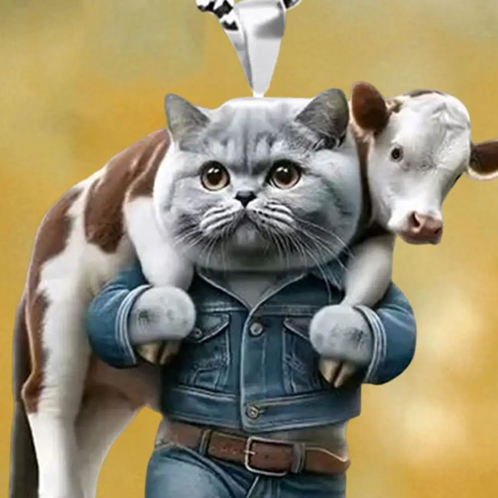 귀여운 재미있는 자동차 매력 고양이 동물 펜던트, 자동차 백미러 장식, 랜야드 걸이식 장식, 자동차 인테리어, 2D