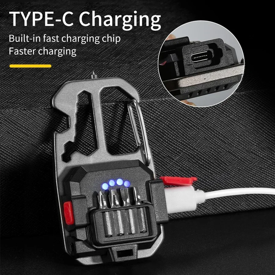 Keychain Flashlight, USB-C Rechargeable Magnetic Work Light, Multifunctional Toolbox for Outdoor Travel and Emergency Lighting