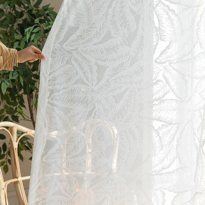 Fonflora Luxury White Thick Tulle Curtains for Living Room Leaf Window Curtains Sheer for Bedroom Voile Shades Extra Long 310cm 2