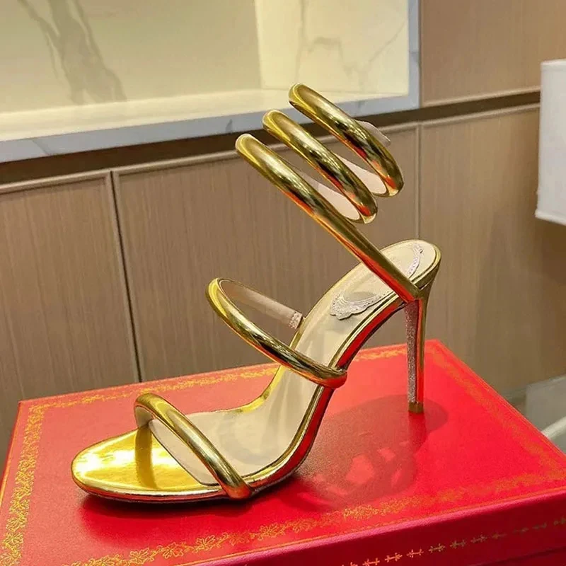 Summer High Heels Sandals Woman Crystal Snake Twine Around Ankle Strap Party Shoes Women Sexy Stiletto Gladiator Sandals Women