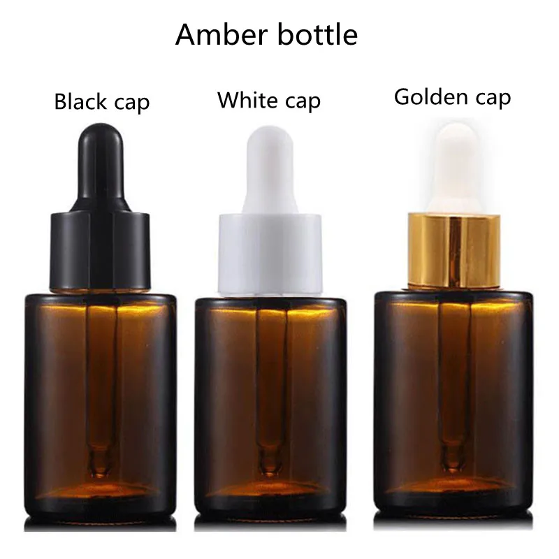 10PCS 30ml Frosted Clear Amber Round Thick Glass Dropper Bottle for Essential Oils Essence Eye Drop Pipettes Cap Refillable Flat