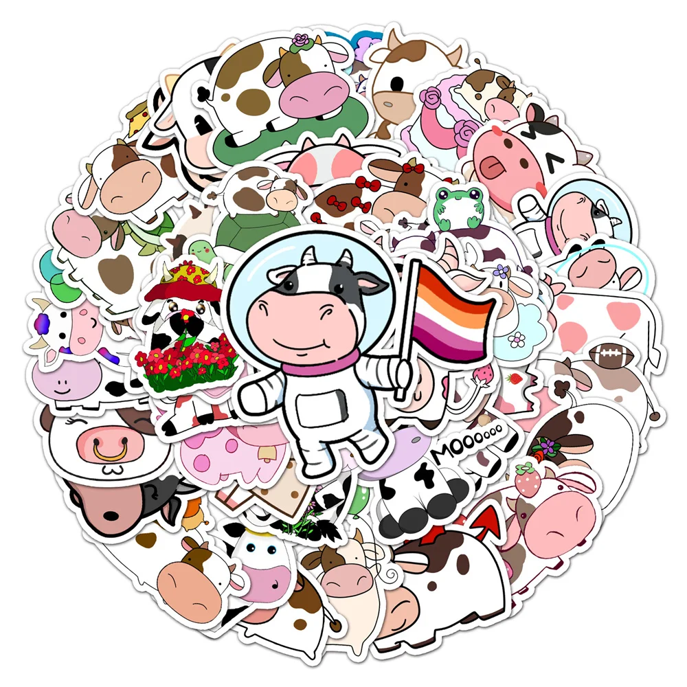 50pcs Ins Cute Cow Stickers Pack Stationery Ipad Phone Scrapbook DIY Animal Sticker Journal Accessories Craft Supplies