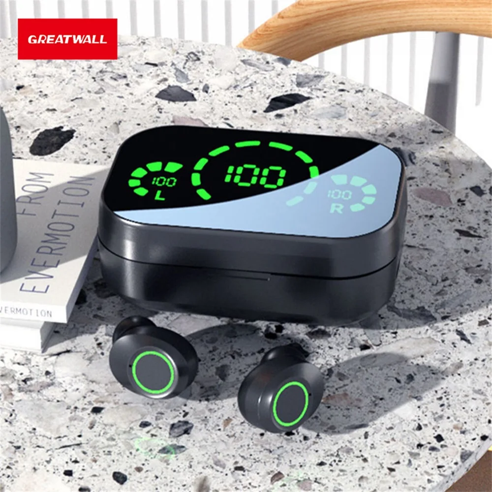 Three-screen Intelligent Digital Display Power Wireless Bluetooth Earphones Mirror Earphones