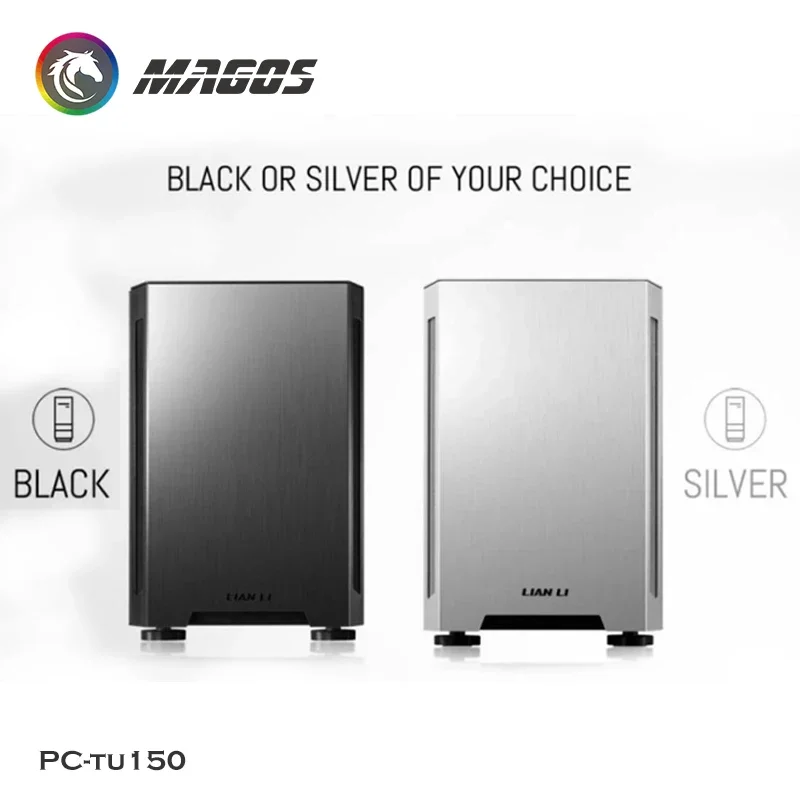 LIAN LI Tu150 Aluminum Mini ITX Case,Water Cooling PC Gamer Cabinet Tempered Glass 2 x USB 3.0, 1 x USB 3.1 Type-C Black/Silver