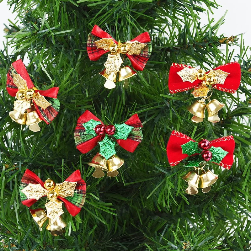 

6Pcs Christmas Bowknot Jingle Bell Xmas Tree Hanging Ornaments Pendants 2024 Home Xmas Party DIY Craft Decoration New Year Gifts