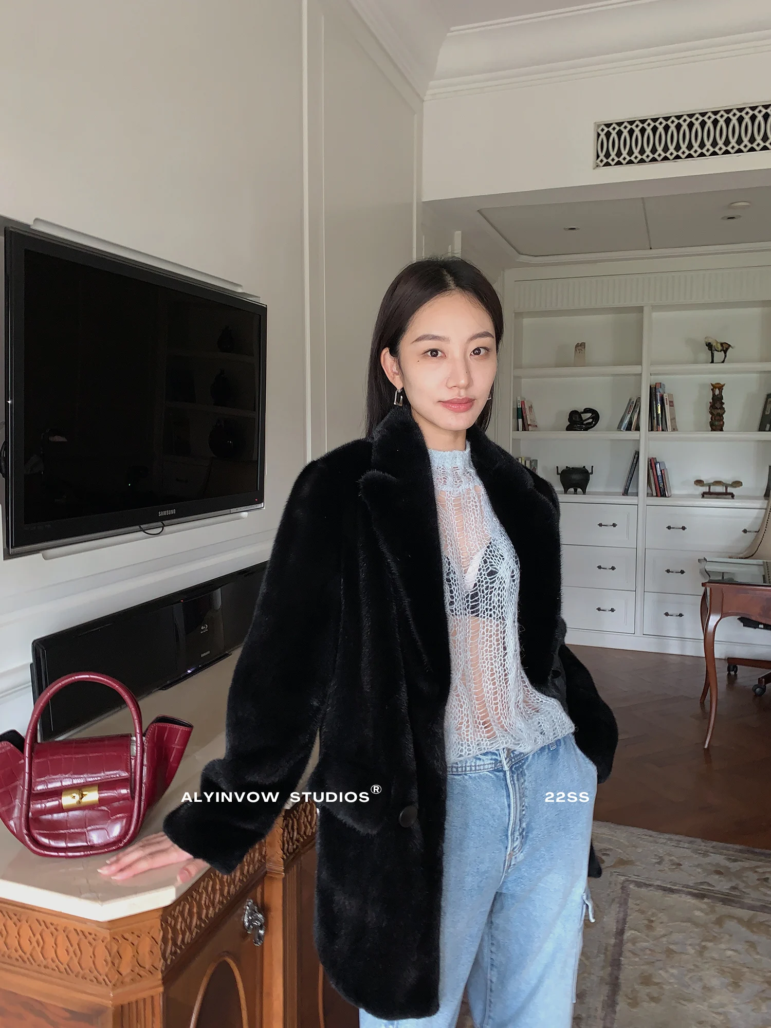 HDHOHR 2023 100% 진짜 밍크 모피 코트, 여성 패션 필수 천연 밍크 모피 코트, 따뜻한 정장 칼라 아우터, 겨울 모피 재킷