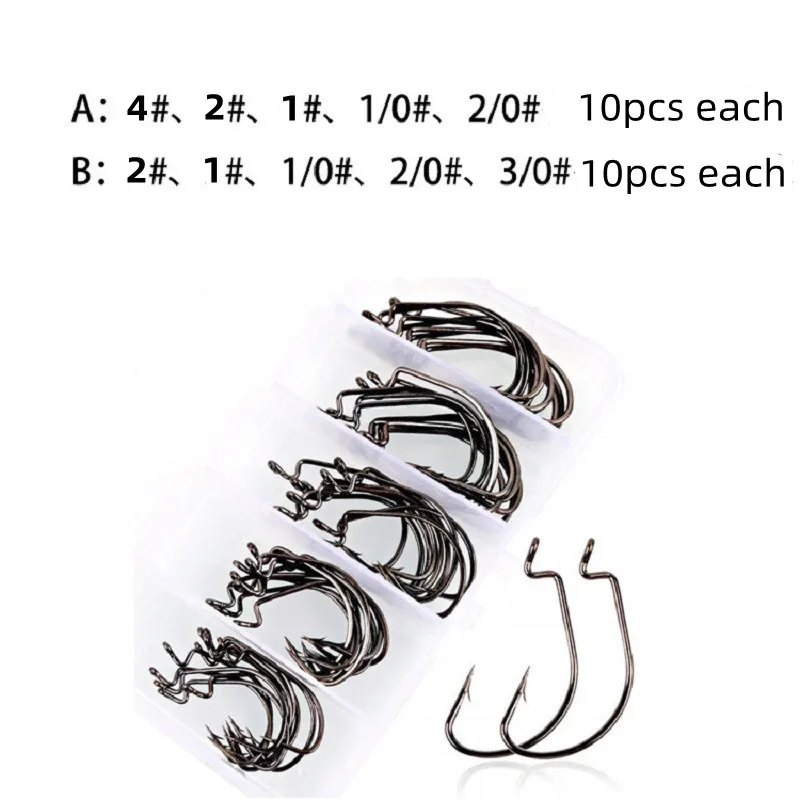 50pcs Crank Hook Set 4#-3/0 Fishing Hooks Saltwater Soft Worm Lure Wide Gap  Offset Fishhook Jig Fish Hook For Carp Pike with Box