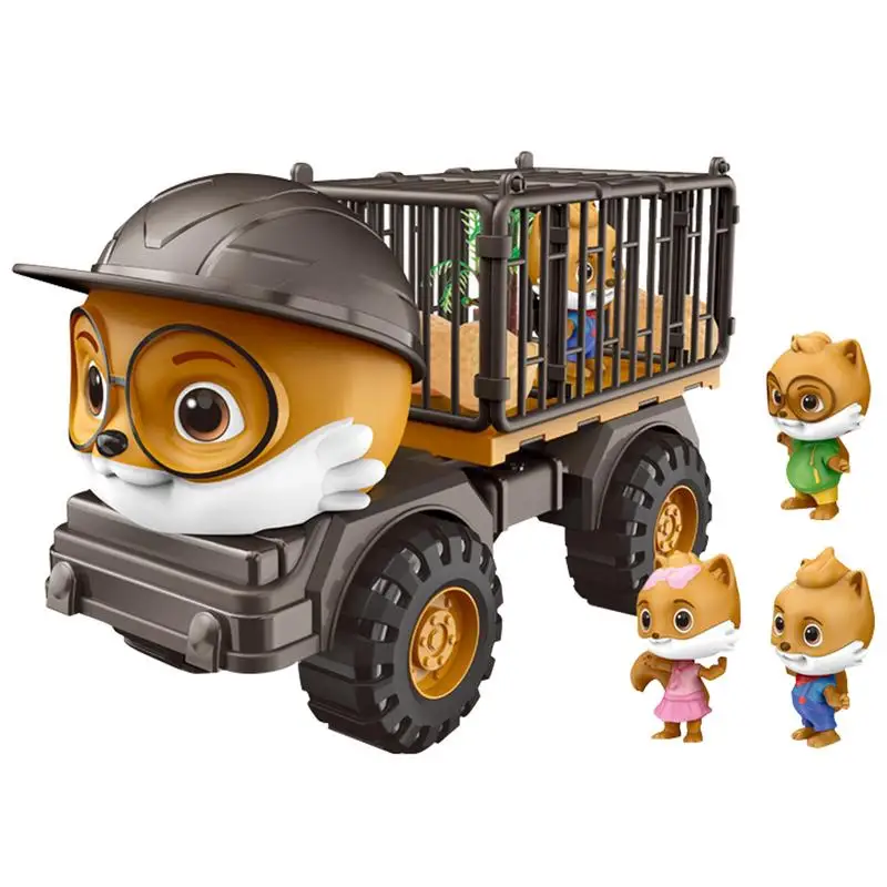 

Engineering Car Toys Squirrel Shape Engineering Carrier Truck Toys Portable Squirrel Toys Multifunctional With Cage For Nursery