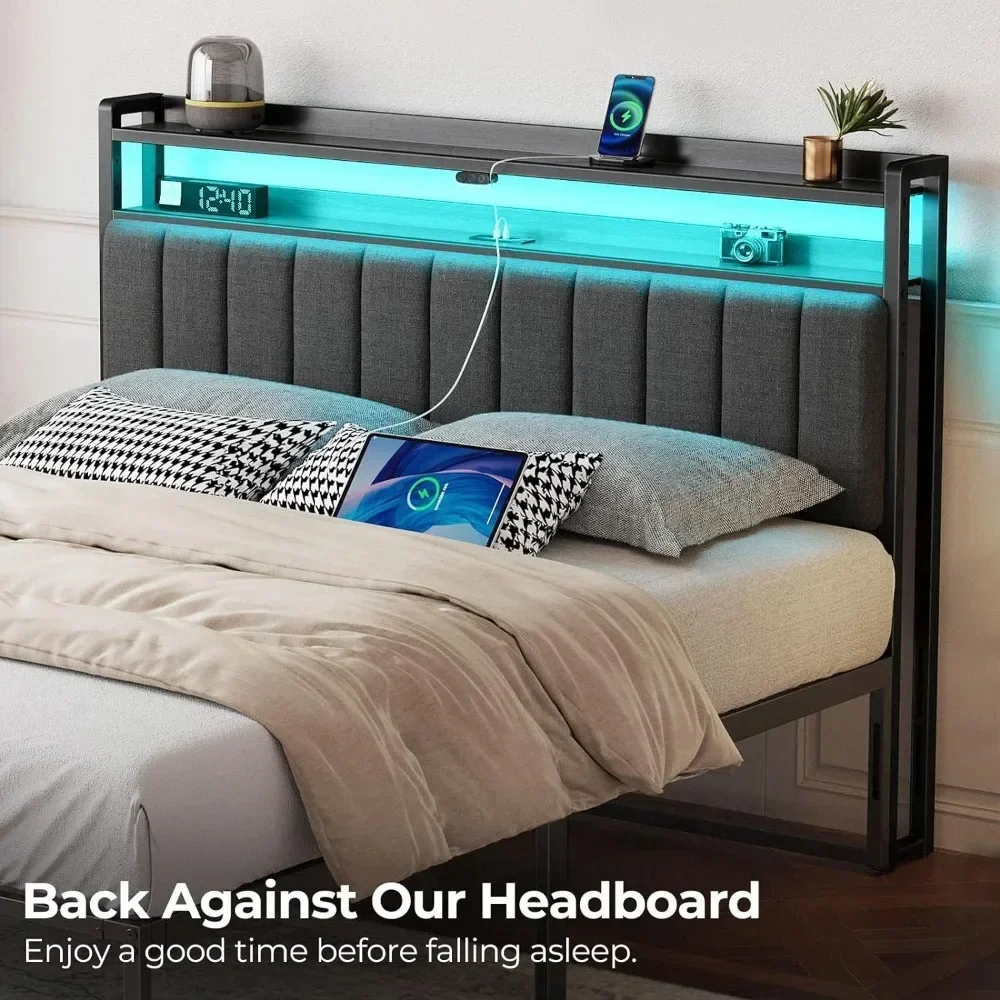 Full bed/twin/king bed headboard with storage space, 60000 DIY LED lights with USB, adjustable height, high quality