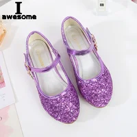 Girls Purple High Heels For Kids Princess RED Leather Shoe Footwear Children's Dress Party Wedding Shoes Round Toe 1-3CM 1