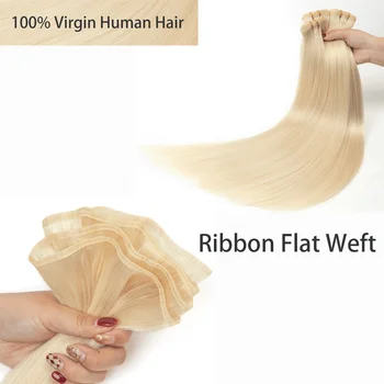 Honey Blonde Ribbon Flat Weft Human Hair Extensions Sew In Straight Human Hair Bundles Silk Flat Hair Weaves Custom 3-7 days