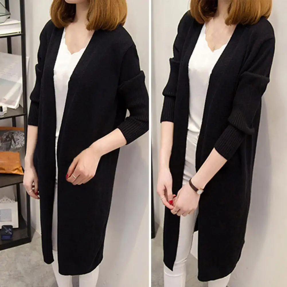 

Women Cardigan Chic Women's Knitted Cardigans Mid-long Open Front Elegant Solid Colors for Spring Autumn Streetwear Mid Length