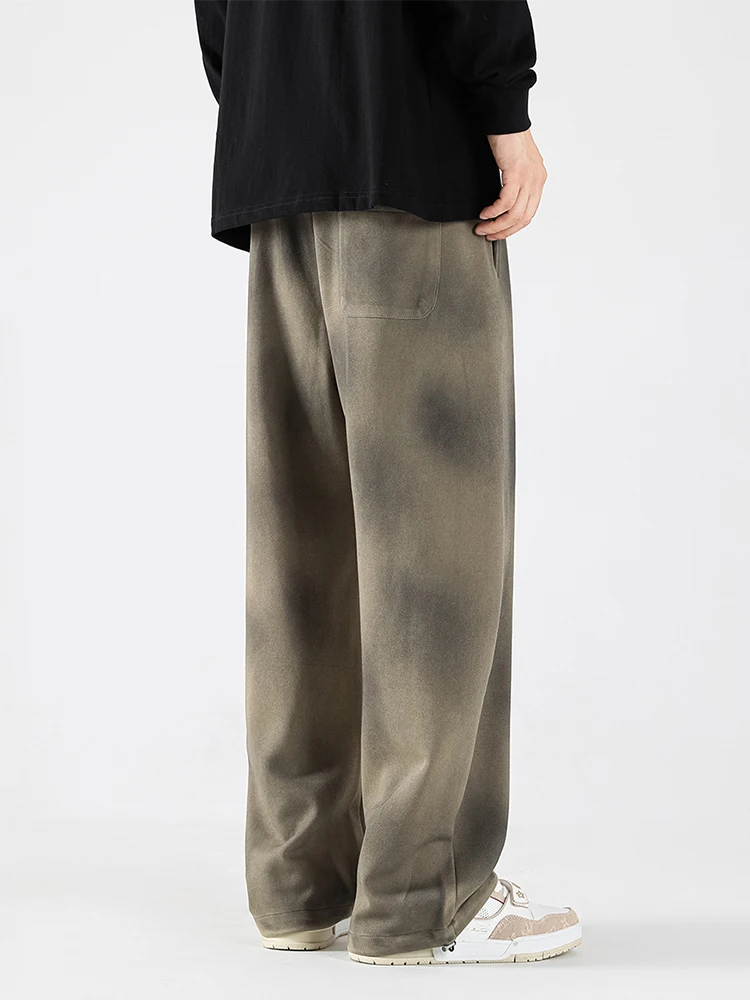 Sport Jogging Trousers Wide Leg Pants Fashion Pants Fashionable Wide Leg Pants Men Suit Pants Spring Summer Men Sweatpants Tie Dye Washed Knitted Cotton Wide Leg Straight Jogger Pants