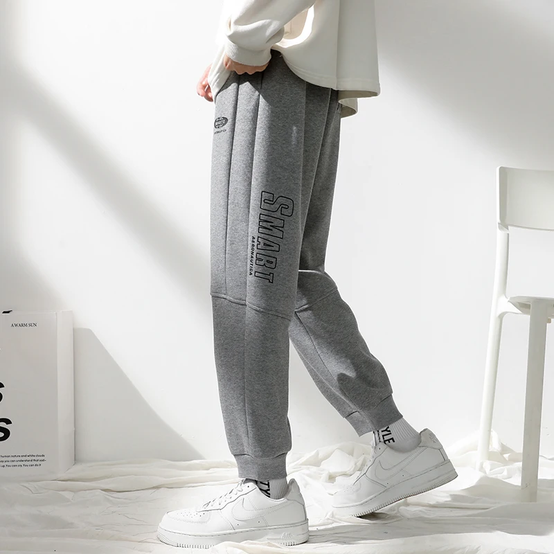 Early autumn knitted drawstring ankle tie casual sports pants men's loose cotton casual knitted pants M-4XL