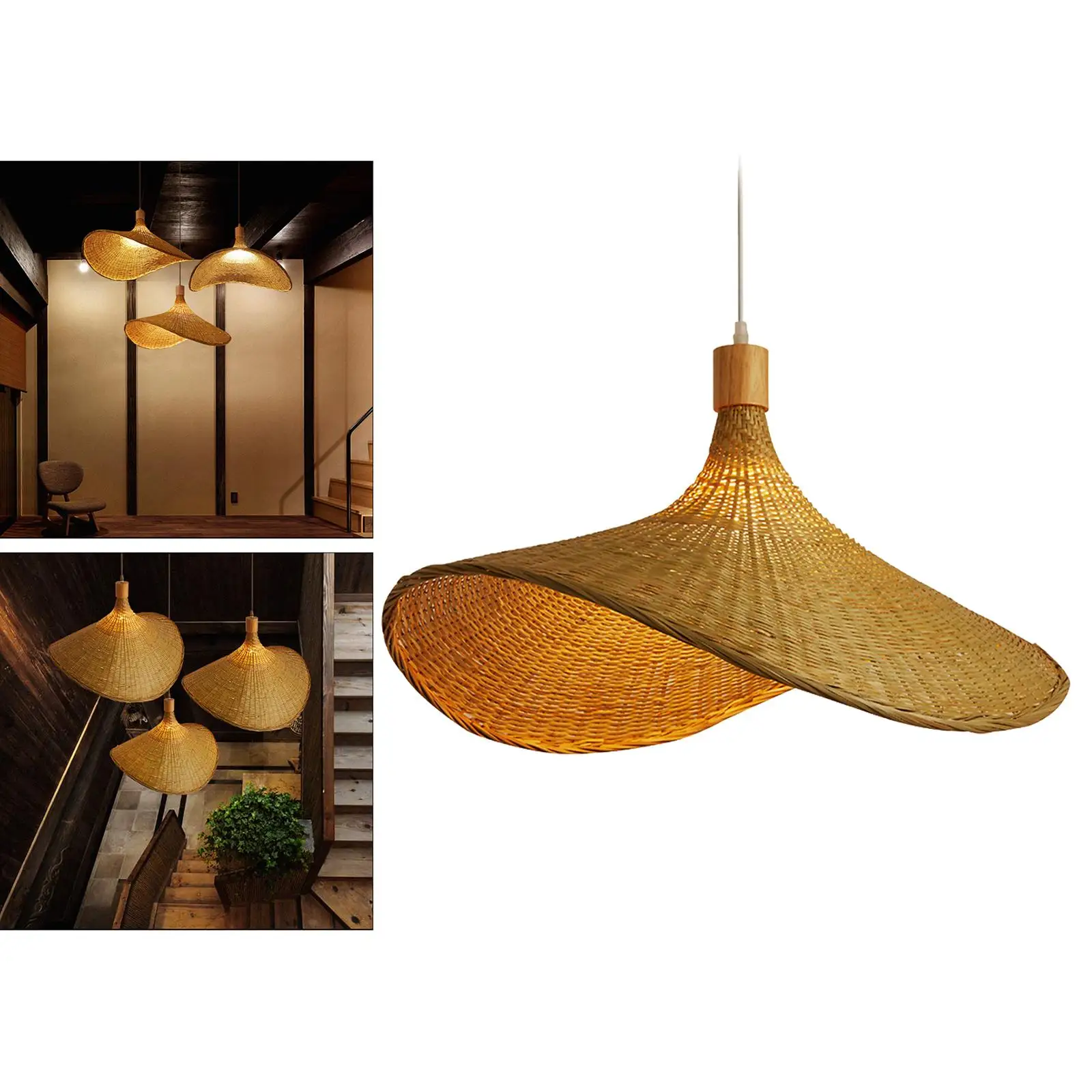 Ceiling Lamp Rattan Hat Lampshade 30cm -Bulb Not Included with 120cm Cord