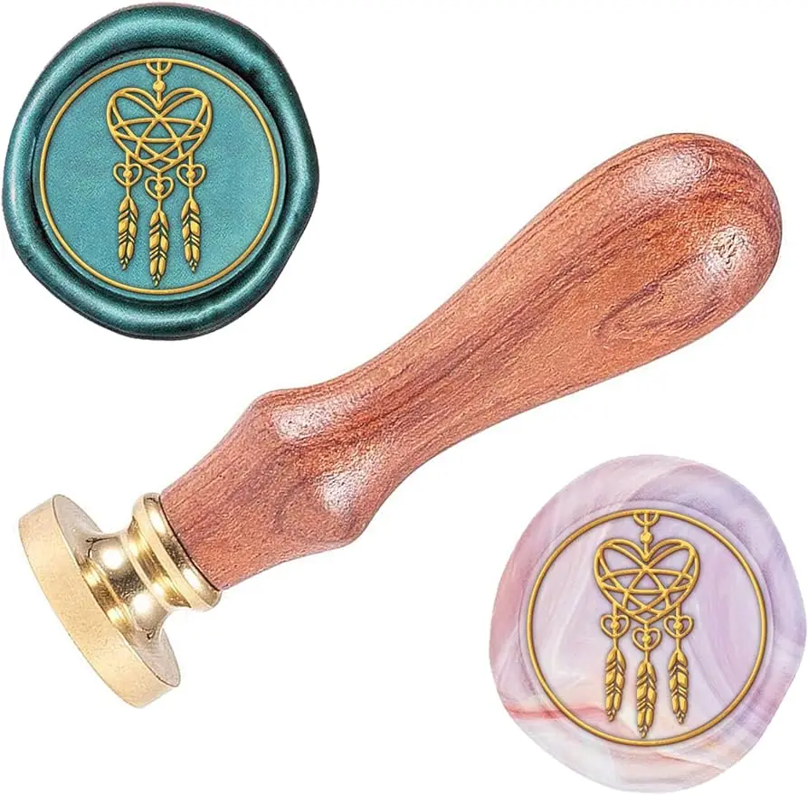 

1PC 25mm Love Dream Catcher DIY Wood Wax Seal Stamp Removable Sealing Stamp with Brass Head and Wood Handle for Wedding