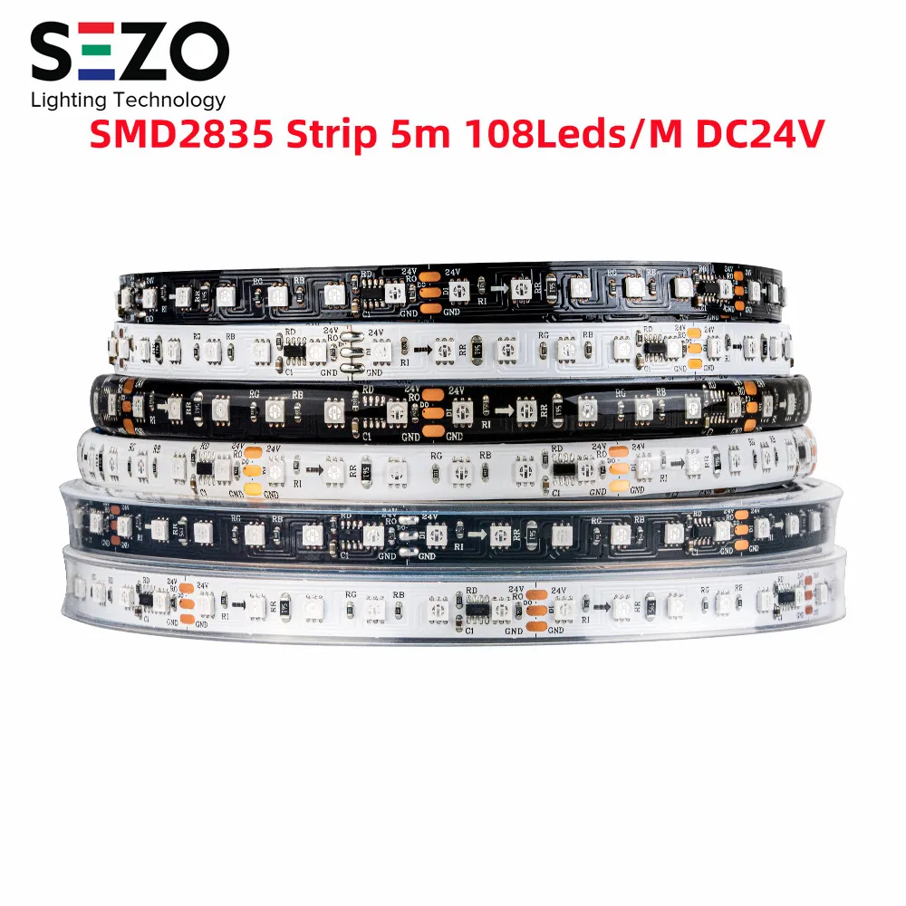 

Светодиодная RGB-лента SMD2835, 108 светодиодов на метр, 5 м, IP30/65/67, водонепроницаемая, 24 В постоянного тока